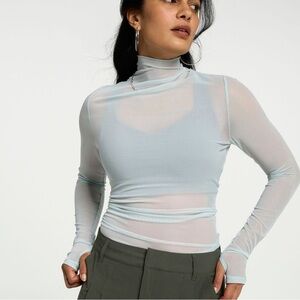 BRAND NEW- CALIA Draped Funnel Long sleeve Sheer mesh mint green Long Sleeve Top